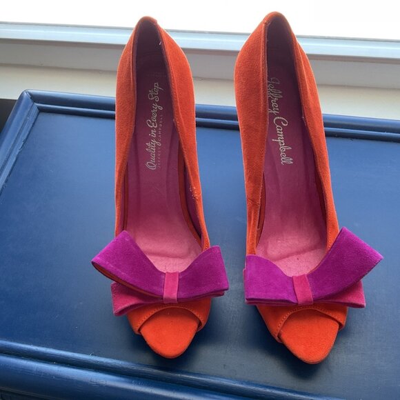 Jeffrey Campbell Shoes - Jeffrey Campbell Orange Platform Pumps with Fushia Bows